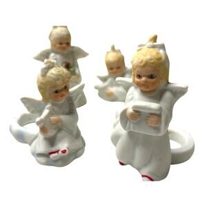 Vntg Ceramic Candle Climbers Angels 4 New in Original Box Marshmallow Angel 1986